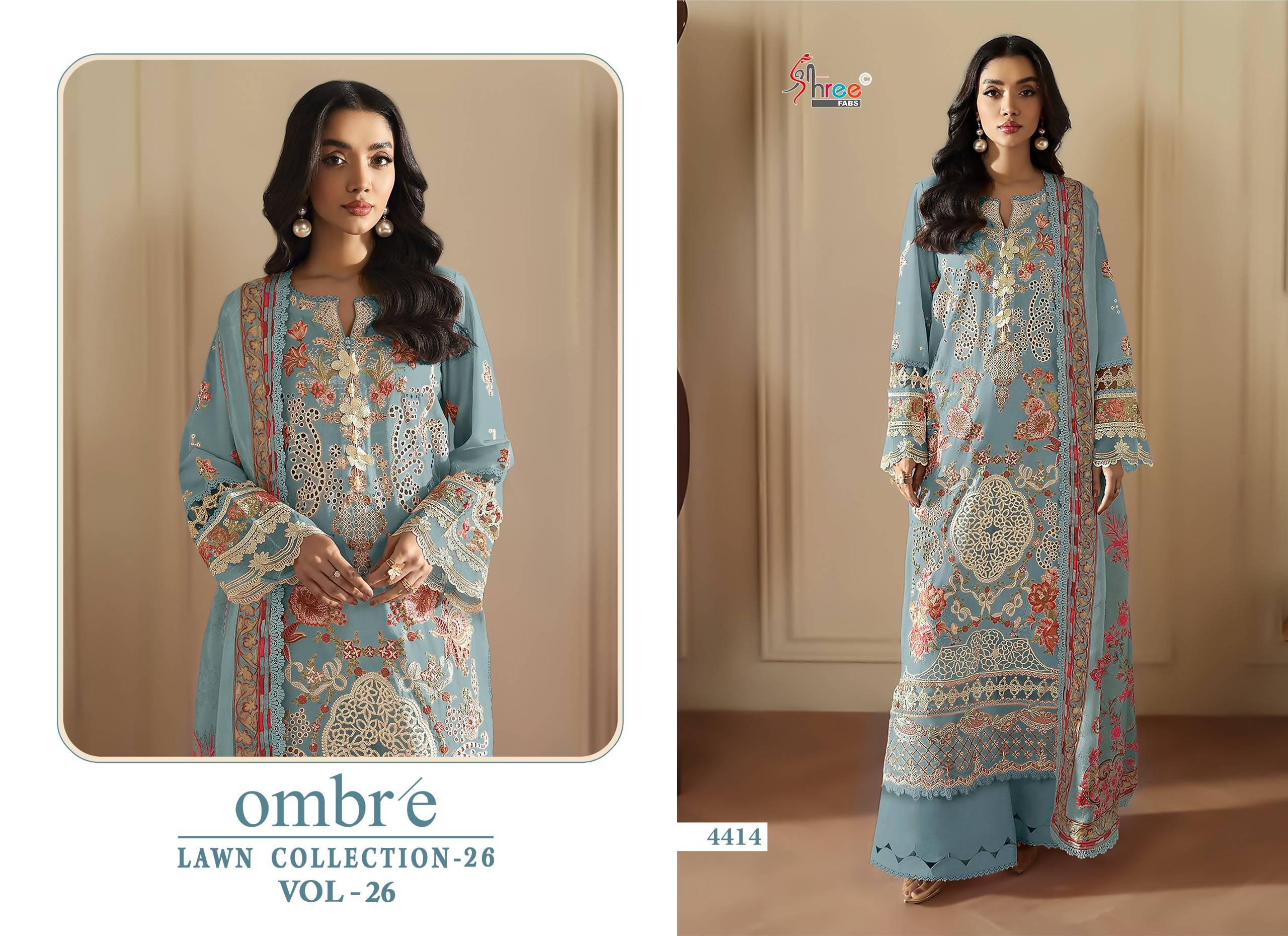 OMBRE LAWN COLLECTION VOL-26 by Shree fabs 4411 To 4416 Series Beautiful Pakistani Suits Wear Pure Cotton Dresses At Wholesale Price